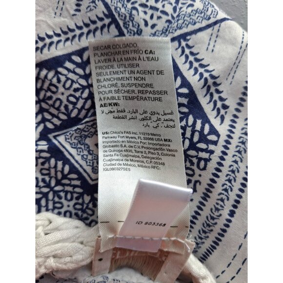 Chicos Crochet Trim Pullover Tunic Poncho Tassels Women's XL Blue White Boho - Picture 5 of 8